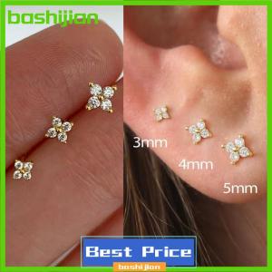 bashijian 3Pcs set Four Petals Zircon Flower Stud Earrings Set For Women Small Classic Versatile Earrings 3 4 5mm