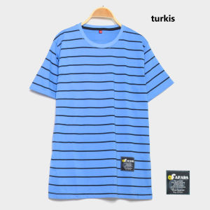 Noveli wear Kaos salur pria garis belang stripe | kaos kerah bulat distro stripe lengan pendek