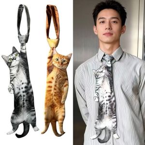 GOLFDIN Novelty Cat-shaped Mens Tie Animal Pattern 3D Cat Creative Neck Tie Fashion Lifelike Kitten Necktie For Wedding and Party