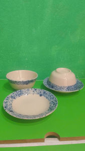 Set 5 bộ chén cơm chấm xanh và đĩa lót