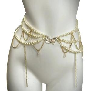 Thanh Lịch Tua Hoa Ngọc Trai Lớp dải thắt eo Nhiều Lớp chuỗi dây đeo trên người Trang Trí Bụng Trang Trí Nội Thất Cho Thời Trang Về phía trước Phụ Nữ