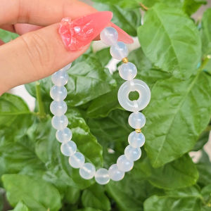 Q1985 Vòng Ngọc Agate Trắng mix đồng điếu Hippy Ngọc Agate Trắng bi vàng 10k cho mệnh Kim và Thuỷ - Phong Thuỷ TUDO