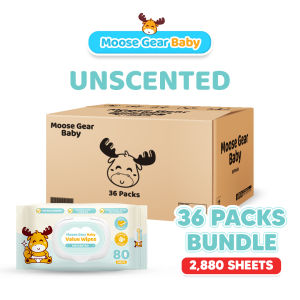 Moose Gear Baby Value Wipes Unscented 36PACKS (1BOX) Hypoallergenic w/ Vitamin E & Aloe Extract