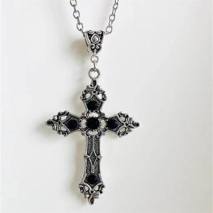 Gothic black ruby cross pendant mens womens necklace European and American retro simple fashion jewelry gifts