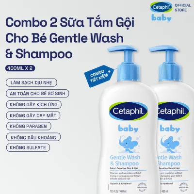 Combo 2 Sữa tắm gội dịu lành cho bé Cetaphil Baby Gentle Wash & Shampoo 400ml/chai