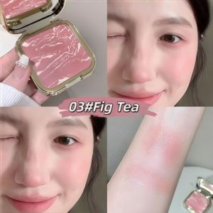 Marble-Patterned Cream Blush: With Mirror Portable Moisturizing Pink Blush Long-Lasting Color Natural Glow Creates A Natural Rosy Complexion
