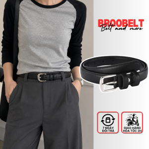 Thắt lưng da Broobelt mặt khuyết oval bạc có lỗ bấm dây nịt ulzzang bản nhỏ 2.3cm cho nam nữ TL13