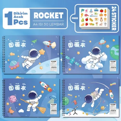 Estation - Sketchbook A4 Buku Gambar Anak Astronot Jilid Spiral Kertas Tebal 30 Lembar
