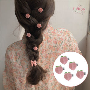 Kẹp Tóc Nơ Hoa Hồng Màu Hồng Ngọt Ngào Kẹp Miệng Vịt Đào Tươi Mát Nhỏ Kẹp Bên Bờ Biển Liu Trái Tim Cô Gái Phụ Kiện Tóc