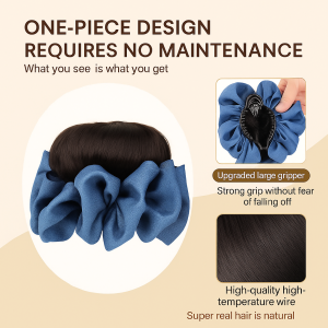 Pillow Head Wig Bag Korean Style Women Flower Hair Bag With Clip High Tie Hair Ring Back Of Head Grab Clip Cowboy Simulation Pod Head