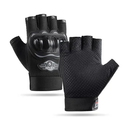 HOTOP Half Finger Gloves Motorcycle Cycling Glove Non-Slip Breathable Sarung Tangan Outdoor Sports Riding Fitness Knuckle Protection Hand Gloves