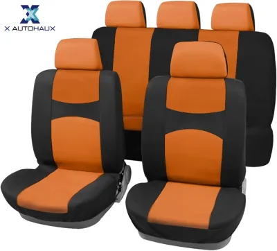 X AUTOHAUX 9pcs Universal Fit Full Set Car Seat Cover Kit Flat Cloth Fabric Seat Protector Pad for Most Car Truck SUV