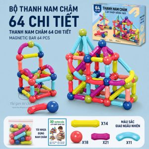 Thanh nam châm xếp hình cho bé Magic Magnetic lắp ghép sáng tạo phát triển tư duy Stem Thế giới đồ chơi 1104