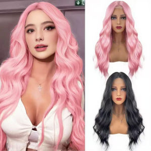 European and American cross-border hot-selling wish fashion personality pink long curly hair multi-layer headgear foreign trade high temperature silk wig headgear