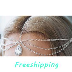 baoxue Tinh thể trán Vòng cổ phụ nữ pha lê tua tóc Chuỗi Vương Miện nước thả tóc