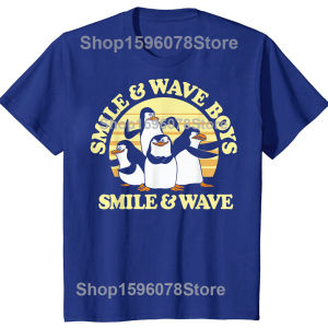 Penguins Smile and Wave Sunset Text Funny Graphic T-Shirt Short Sleeve Humor Streetwear Tee Loose Fit Clothing for Men And Women
