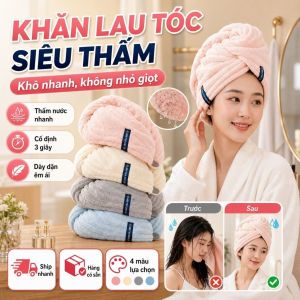 🔥Khăn lau tóc siêu thấm nước Mũ lau tóc khô nhanh chống nước dày dặn Khăn quấn tóc nữ cao cấp tiện lợi chất lượng
