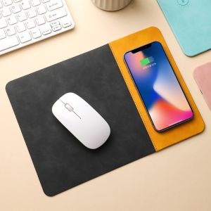LMS70 PU Leather Wireless Charging Mouse Pad Non-slip 15W Fast Charging Gaming Mousepad Simple Design Simple Styled 2 in 1 Mouse Pad Office Use
