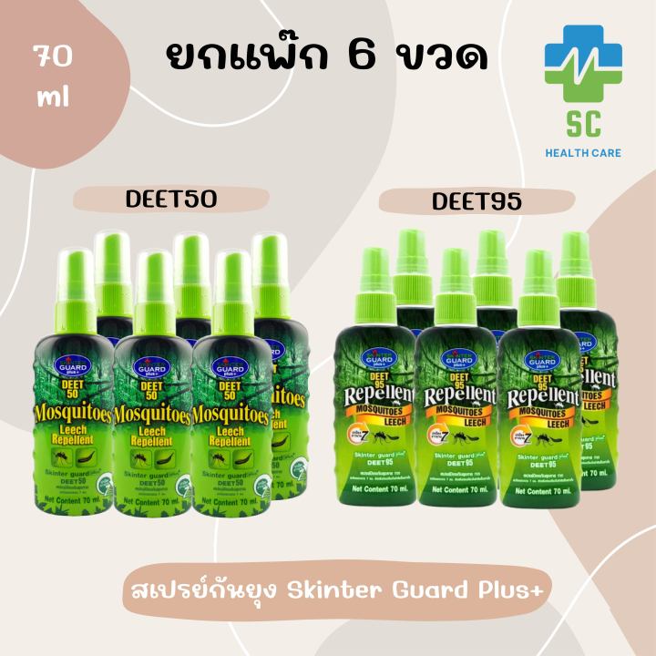 (ยกแพ๊ก 6 ขวด) Skinter Guard Plus+ Deet 50, 95 Mosquito Leech Repellent