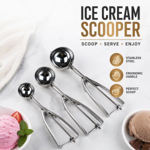 Ice Cream Scoop Stainless Steel Gold Ergonomic Handle Mini Cookie Dough Melon Baller Baking Tool