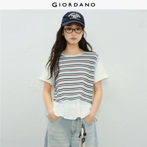 Giordano Women Fake two-piece striped panel knitwear Free Shipping 18356514