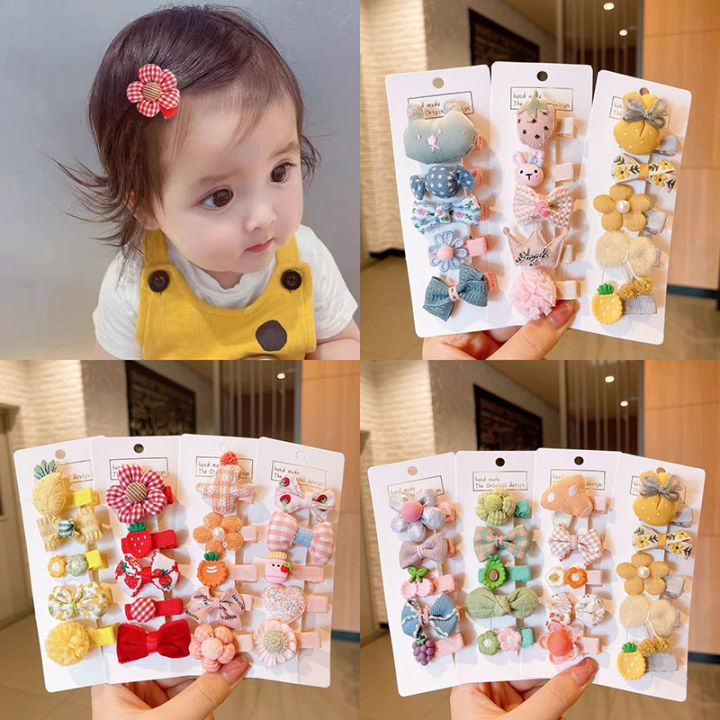 5Pcs/Set Sweet Flower Bowknot Baby Girls Hair Clip Cartoon Kids