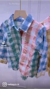 Kemeja Anak Perempuan Lengan Panjang Kemeja Anak Kotak Kotak Gingham Korean Style Atasaan Anak Baju Anak Perempuan