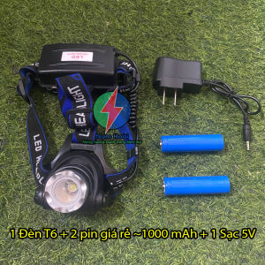 Đèn pin đội đầu siêu sáng T6 Cảm biến tắt mở Kèm 2 pin Kèm 1 sạc