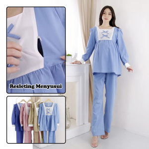 Baju Setelan Hamil dan Menyusui Lengan Panjang Bahan Katun