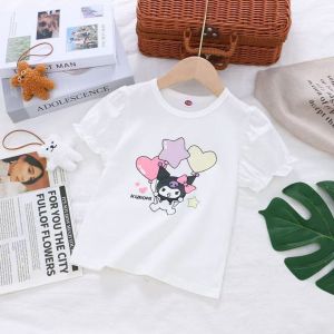 T-shirt Kuromi gadis baju budak perempuan Baby Girls Blouse Kuromi with ruffles puff sleeves Shirts Girl Kids Fashion TopC128