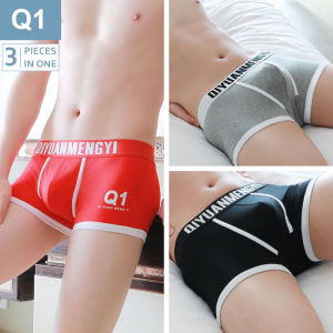 Men Cotton Flat Angle Boutique Young Students Sports Boxer Briefs 3 Pieces