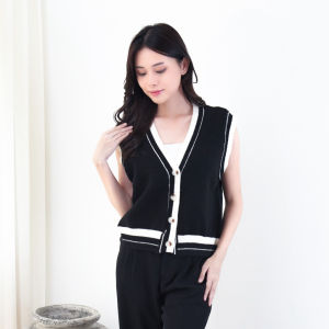 QUEENTIN Vest Wanita Rajut 993 Mix Knit Polos Tanpa Lengan