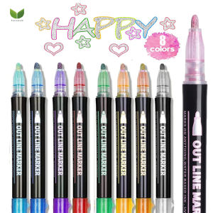 24/12/8 Pcs/set Double Line Pen Outline Paint Marker Pen DIY Album Scrapbooking Metal Marker Glitter For Christmas Greeting CardsScrapbook Crafts Glass Metal Ceramic Christmas Decor DIY Photo Album