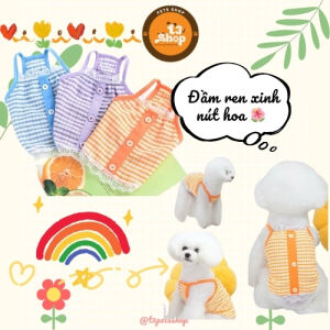 áo 2 dây ren nút hoa thời trang cho chó mèo - T3 PETS SHOP
