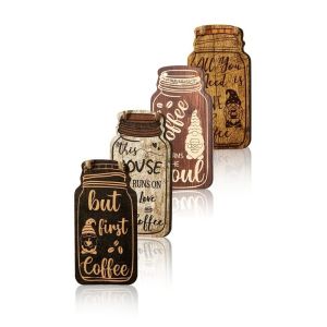 ALLLUCK 4Pcs Lightweight Coffee Hanging Sign Rope Hanging Wood Mason Jar Sign Vintage Style Cafe Decor Sign Kitchen Cafe Home Decor Ornaments