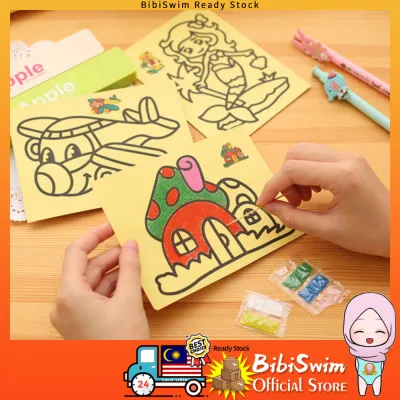 Bibiswim Colorful Sand Painting Drawing DIY Color Art Paper Children Kids Toy | Lukisan pasir kanak-kanak | 儿童沙画