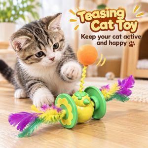 Interactive Tumbler Cat Toy Self Hi Feather Teaser Stick Cat Scratch Ball Durable Safe Pet Play Exercise Supply