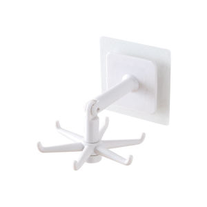 360° Rotate Kitchen Hanger Self Adhesive 6 Hooks Storage Rack Wall Mounted