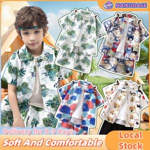 Boys Summer Shirt Short Sleeved And Shorts Set Handsome Cute Fashionable Style Childrens Clothing Breathable Cool Beach Travel Essential