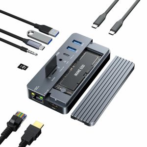 ACASIS Hub 10 trong 1 Ổ cứng USB C M.2 Vỏ SSD USB-C Gen2 10Gbps Vỏ SSD PCIe M2 SATA NVME NGFF 5Gbps Vỏ SSD với 4K HDMI đầu đọc SD/TF Tương thích với Windows/MacBook Pro/iPad Pro/XPS (CM073)