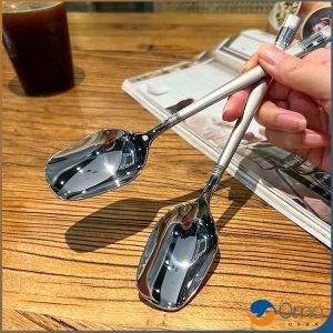 Orna ช้อนข้าวสแตนเลส ที่จับมีพื้นผิวด้านฝ้า ช้อนไอศครีม ช้อนทานข้าว ทรงเหลี่ยม Stainless steel spoon