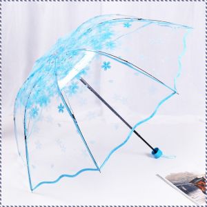 เสื้อกันฝน การป้องกันแสงแดดและฝน โปร่งใส ร่มใส อารมณ์ที่เป็นธรรมชาติและสง่างาม นักเรียน พื้นหลังสีฟ้า