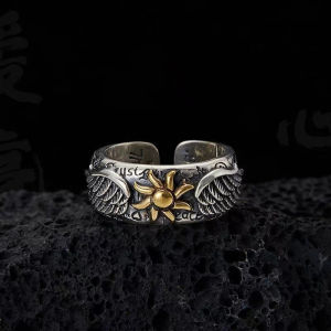 Cincin Pria Sunflower Wings / Sayap Bunga Matahari Gaya Retro Model Terbuka