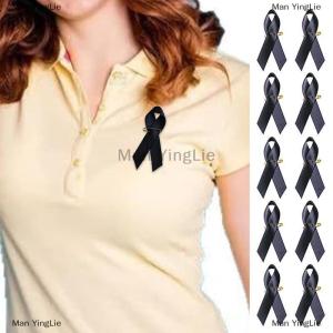 [COD] Man YingLie 10Pcs Jewelry Black Ribbons Fabric Awareness Ribbons Brooch Lapel Ribbons With Safety Pins Clothes Accessories