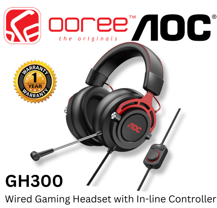 AOC GH300 WIRED GAMING HEADSET HEADPHONE WITH IN-LINE CONTROLLER ...