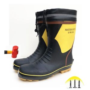 SUPERLI Men Rainproof waterproof safety boots Rubber Fishing Boots Steel Toe Steel Sole Safety Rain Boots Anti-stabbing Gumboots and Anti-smashing Galoshes 38-46