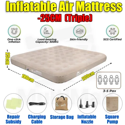 Air Mattress with Air Pump for Triple Queen Single 25cm or 40cm Thickness with Pillow| Air Mattresses with Pump | Inflatable Mattress Air Bed| Air Mattress| Foldable Mattress with Storage Bag| Travel Mattress Foldable| Camping Mattress|Bulit in Air Pump
