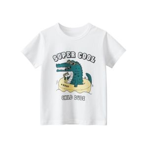 2023 Children T-Shirts Clothes for Boys Girls Cotton Short Sleeve Crocodiles Dinosaurs Plane Car Cartoon Kids Casual Sport Tees