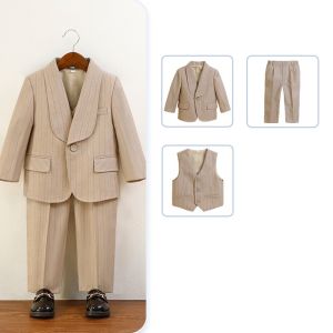 3PCS Striped Suits Set For Children Formal Evening Dinner Dress Host Pianos Wedding Pageboy Blazer For Boy