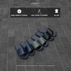 Dép quai ngang nam da bò LEMANS 03 màu - LS04.2 đế cao su có mùi thơm Bảo hành 06 tháng